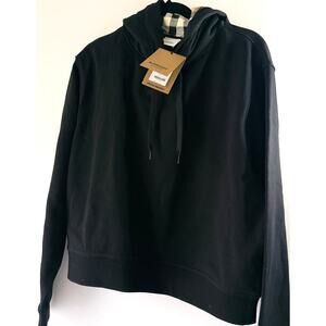 Burberry London Women's Black Hoodie Sweatshirt Nova Check Hood Lined NWT Size L